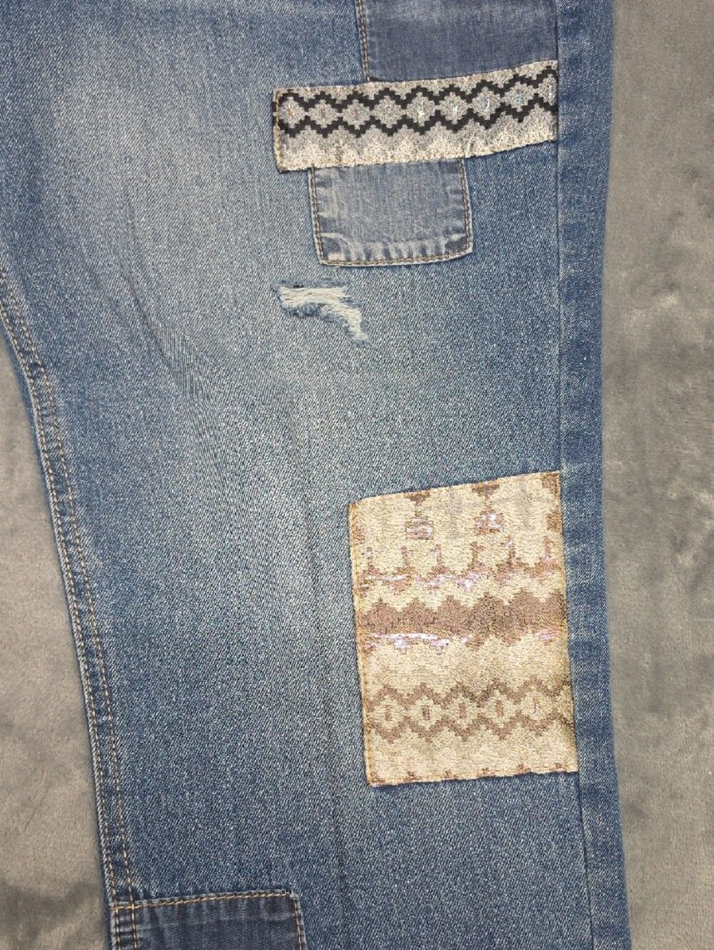 16 Embellished Patchwork Ankle Jeans in Blue - Women - Picture 5 of 11
